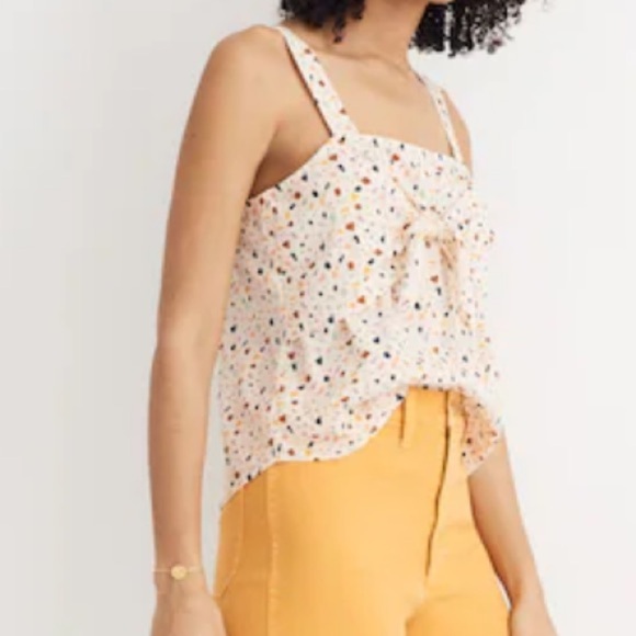 Madewell tank top blouse speckled size 14 cotton twist tie front detail v neck - Picture 6 of 6